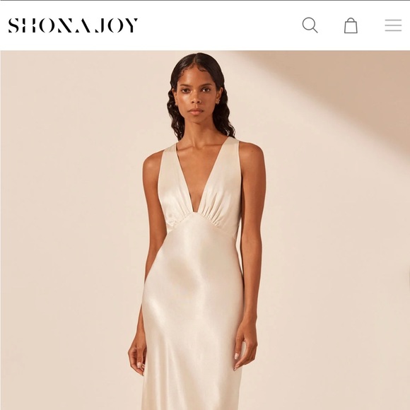 shona joy la lune plunge balloon sleeve satin midi dress Shona Joy La Lune Plunge Balloon-Sleeve Satin Midi Dress